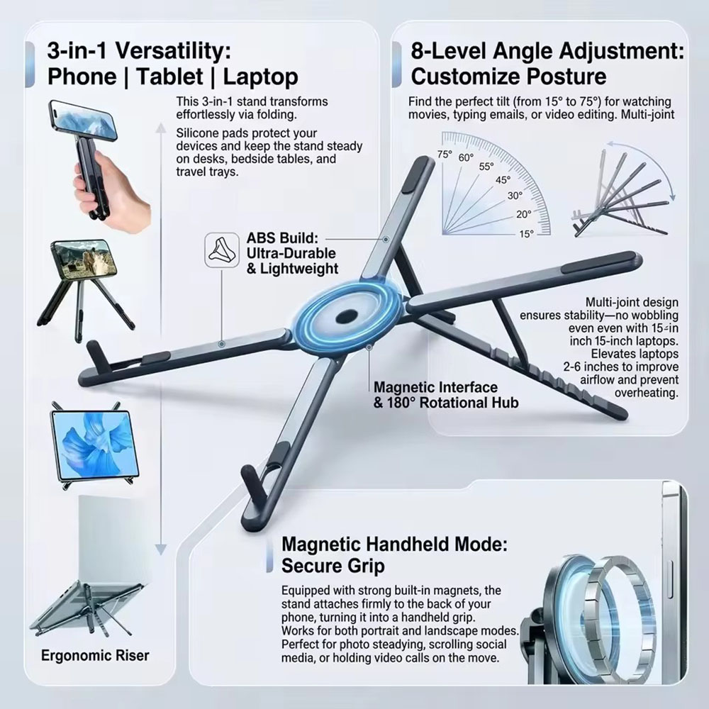 Tablet Holder Accessories - Tragbarer Magnetischer Handyhalter & Selfie-Stick 3-in-1